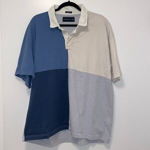 Abercrombie & Fitch Men’s Color Block Blue and White Polo Shirt